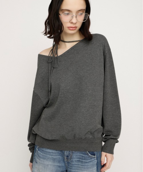 セール】【新色追加】ASYMMETRY NECK LOOSE TOPS アシンメトリーネック 