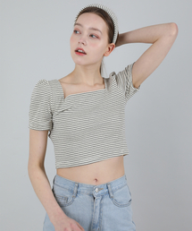 ストライプパフTシャツ(アイボリー)