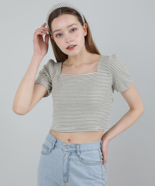 CATTLINE（カトリン）の「ストライプパフTシャツ（アイボリー）（Tシャツ/カットソー・レディース・その他・FREE）」の2枚目の写真