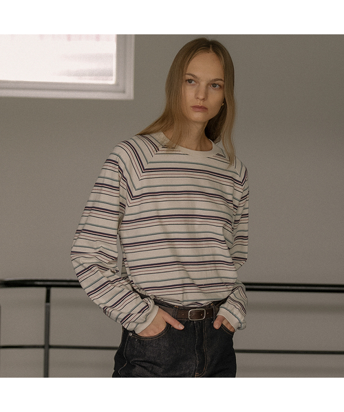 Multi stripe longsleeve T-shirt [KNFW02TS30]_Brick