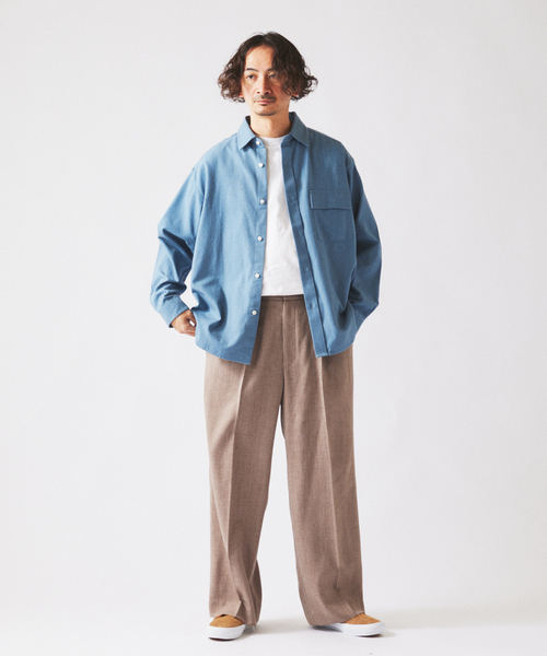 JOURNAL STANDARD relume（ジャーナルスタンダード　レリューム）の「JAMES FABRIC / ジェームスファブリック ソフト ツイルシャツ（シャツ/ブラウス・メンズ・ベージュ系その他/ライトグレー/ライトブルー・LARGE/MEDIUM）」の7枚目の写真