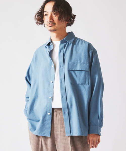 JOURNAL STANDARD relume（ジャーナルスタンダード　レリューム）の「JAMES FABRIC / ジェームスファブリック ソフト ツイルシャツ（シャツ/ブラウス・メンズ・ベージュ系その他/ライトグレー/ライトブルー・LARGE/MEDIUM）」の10枚目の写真