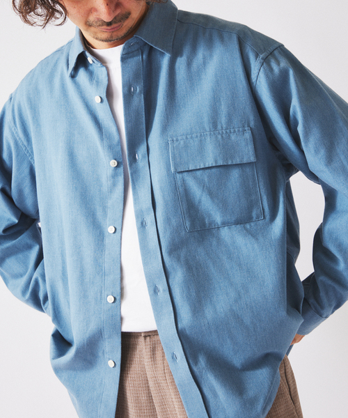 JOURNAL STANDARD relume（ジャーナルスタンダード　レリューム）の「JAMES FABRIC / ジェームスファブリック ソフト ツイルシャツ（シャツ/ブラウス・メンズ・ベージュ系その他/ライトグレー/ライトブルー・LARGE/MEDIUM）」の11枚目の写真