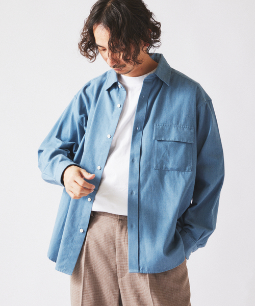 JOURNAL STANDARD relume（ジャーナルスタンダード　レリューム）の「JAMES FABRIC / ジェームスファブリック ソフト ツイルシャツ（シャツ/ブラウス・メンズ・ベージュ系その他/ライトグレー/ライトブルー・LARGE/MEDIUM）」の12枚目の写真