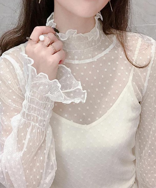 SallyLunn（サリーラン）の「シースルードットチュールトップス（その他トップス・レディース・アイボリー/ブラック/ホワイト・LARGE/MEDIUM）」の3枚目の写真