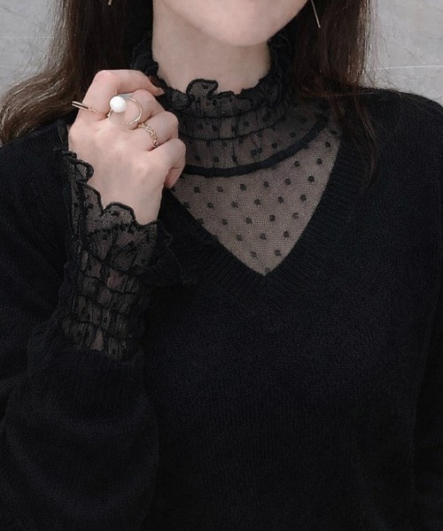 SallyLunn（サリーラン）の「シースルードットチュールトップス（その他トップス・レディース・アイボリー/ブラック/ホワイト・LARGE/MEDIUM）」の2枚目の写真