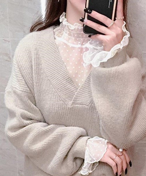 SallyLunn（サリーラン）の「シースルードットチュールトップス（その他トップス・レディース・アイボリー/ブラック/ホワイト・LARGE/MEDIUM）」の5枚目の写真