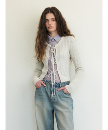 Cable Ribbon Knit Cardigan, Warm Grey