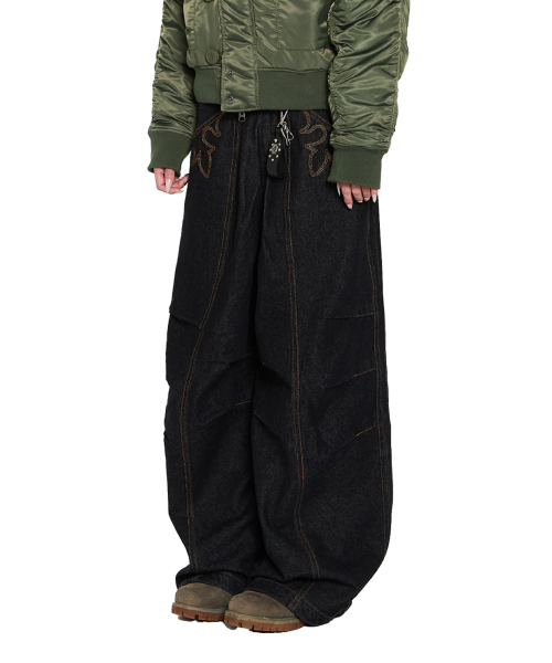 パンツ AAKAM Denim Pants BLACK MUSINSA | AAKAM Rhinestone Washed Denim Pants (Black)