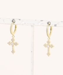 メンズ クロス ピアス ラインストーン ダイヤ風 ヒップホップ(BDS)