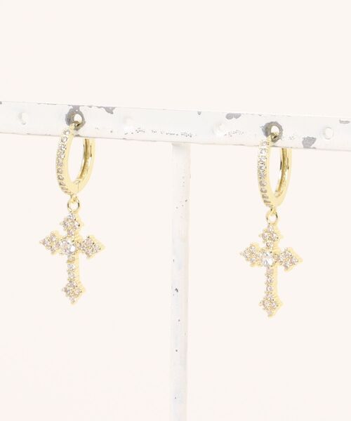 almo(アルモ)の「メンズ クロス ピアス ラインストーン ダイヤ風 ヒップホップ(BDS)(ピアス(両耳用)・メンズ・ゴールド/シルバー・FREE)」の2枚目の写真
