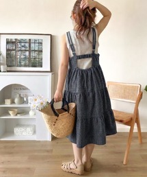 classicalelf（クラシカルエルフ）の「【キッズ】親子リンクコーデ可能◎サッカー素材リボンデザインキャミワンピ（ワンピース）」