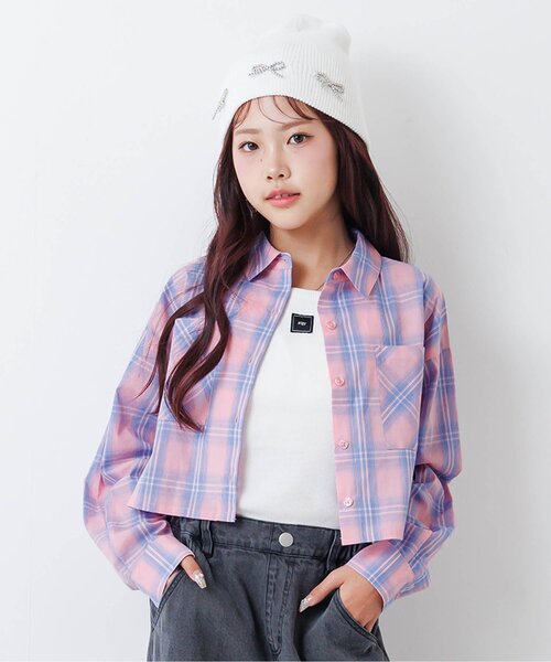 algy(アルジー)の「クロップドチェックシャツ(シャツ/ブラウス・キッズ・オフホワイト/ピンク/サックスブルー・160/150/140/130)」の3枚目の写真