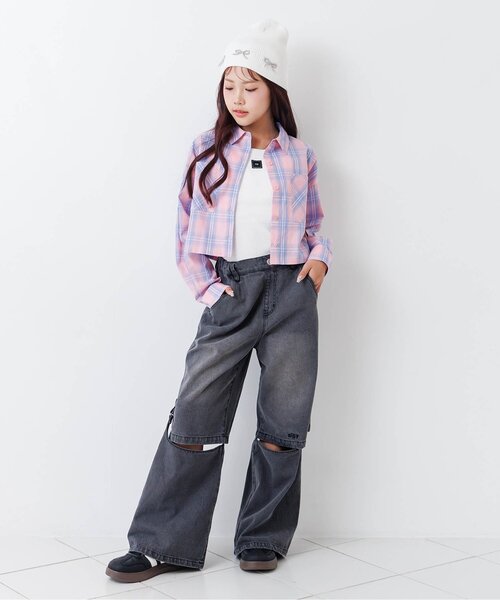 algy(アルジー)の「クロップドチェックシャツ(シャツ/ブラウス・キッズ・オフホワイト/ピンク/サックスブルー・160/150/140/130)」の8枚目の写真