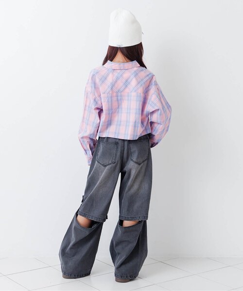 algy(アルジー)の「クロップドチェックシャツ(シャツ/ブラウス・キッズ・オフホワイト/ピンク/サックスブルー・160/150/140/130)」の9枚目の写真