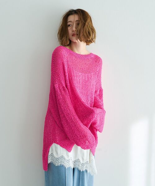 Editt by YECCA VECCA(エディットバイイェッカヴェッカ)の「ルーズニットプルオーバー(ニット/セーター・レディース・ピンク/その他7/アイボリー・FREE)」の6枚目の写真