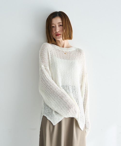 Editt by YECCA VECCA（エディットバイイェッカヴェッカ）の「ルーズニットプルオーバー（ニット/セーター・レディース・ピンク/その他7/アイボリー・FREE）」の2枚目の写真