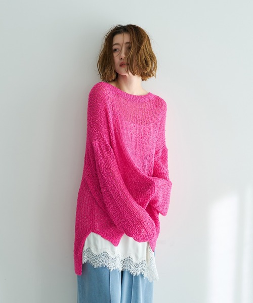 Editt by YECCA VECCA（エディットバイイェッカヴェッカ）の「ルーズニットプルオーバー（ニット/セーター・レディース・ピンク/その他7/アイボリー・FREE）」の16枚目の写真
