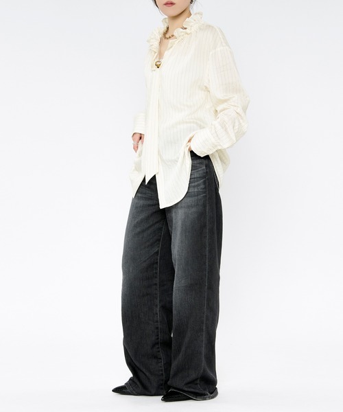 Ezick(エジック)の「Pinstripe frill bow-tie blouse ピンストライプフリルネックブラウス(シャツ/ブラウス・レディース・ピンク/オフホワイト・FREE)」の19枚目の写真