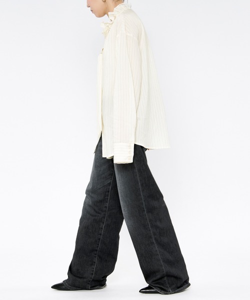 Ezick(エジック)の「Pinstripe frill bow-tie blouse ピンストライプフリルネックブラウス(シャツ/ブラウス・レディース・ピンク/オフホワイト・FREE)」の20枚目の写真