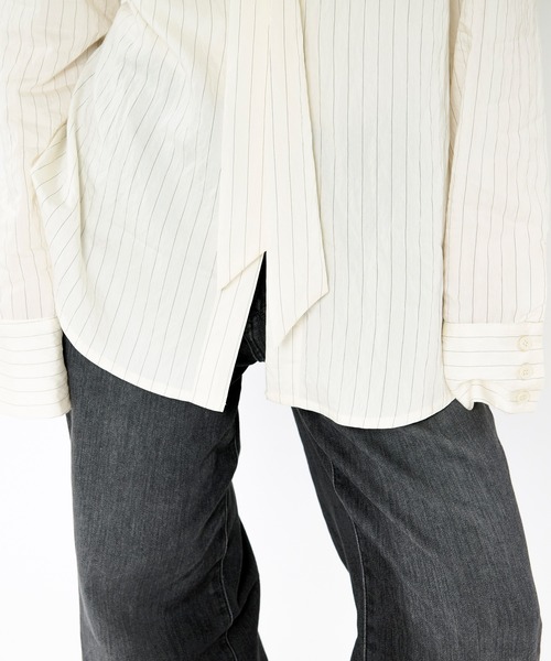 Ezick(エジック)の「Pinstripe frill bow-tie blouse ピンストライプフリルネックブラウス(シャツ/ブラウス・レディース・ピンク/オフホワイト・FREE)」の17枚目の写真