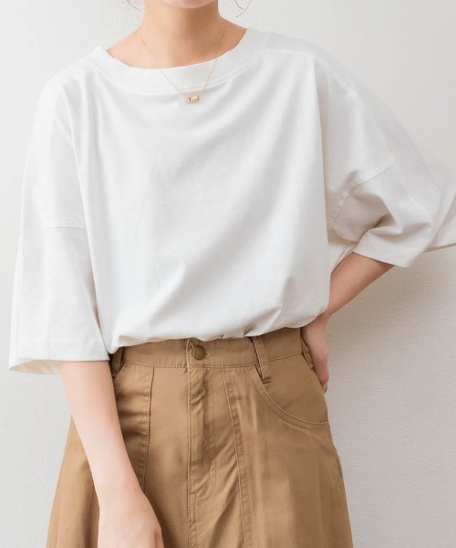 aity(アイティ)の「M-5L 前後2wayビッグTシャツ 夏服(Tシャツ/カットソー・レディース・オフホワイト/ブラック/グレイッシュベージュ/杢グレー・4L~5L/LL~3L/M~L)」の2枚目の写真