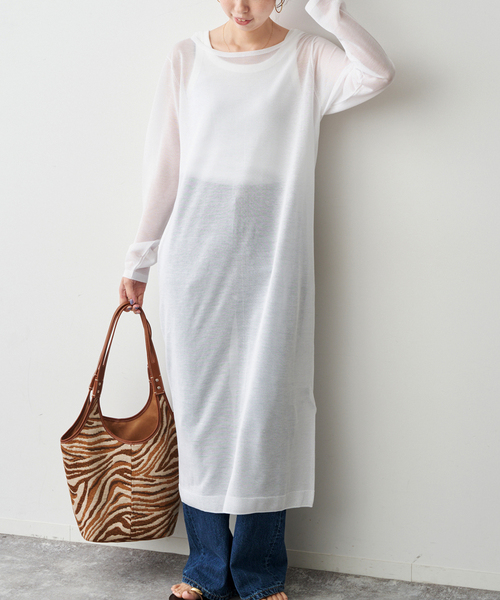 Spick & Span（スピックアンドスパン）の「シアーニットワンピース（ワンピース・レディース・ホワイト/ブラック・FREE）」の2枚目の写真
