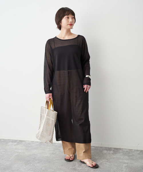 Spick & Span（スピックアンドスパン）の「シアーニットワンピース（ワンピース・レディース・ホワイト/ブラック・FREE）」の3枚目の写真