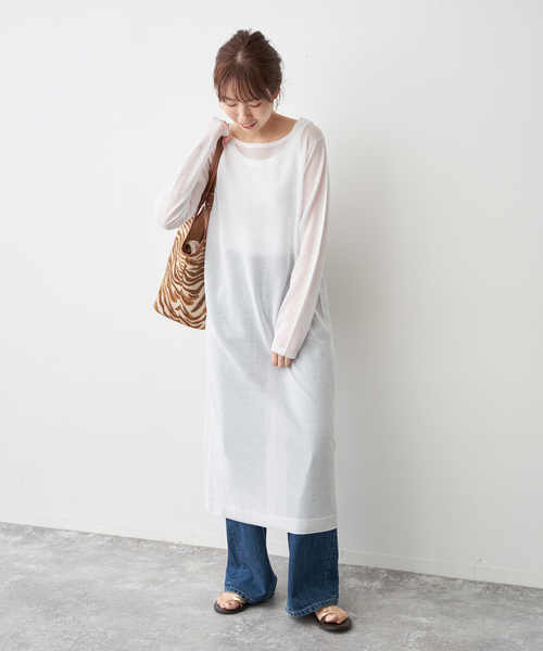 Spick & Span（スピックアンドスパン）の「シアーニットワンピース（ワンピース・レディース・ホワイト/ブラック・FREE）」の4枚目の写真