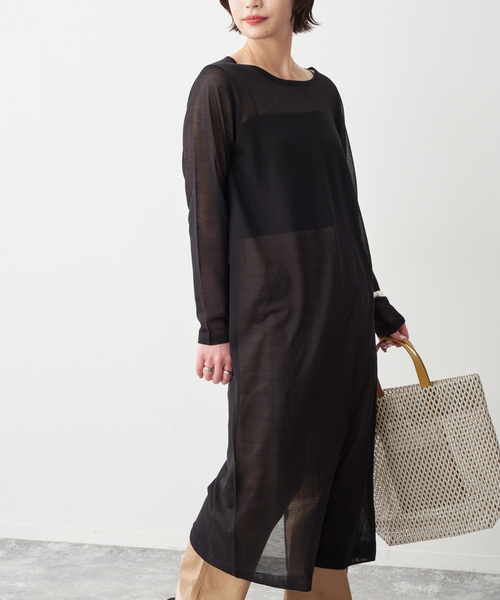 Spick & Span（スピックアンドスパン）の「シアーニットワンピース（ワンピース・レディース・ホワイト/ブラック・FREE）」の5枚目の写真