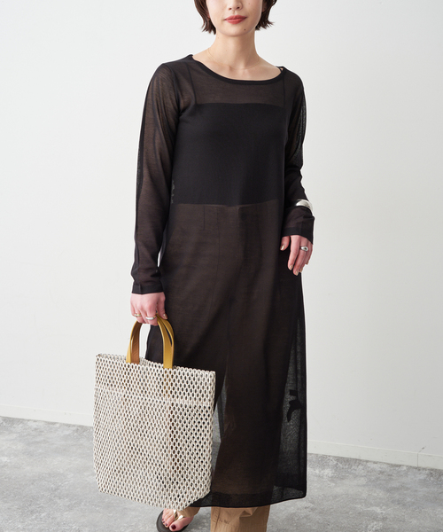 Spick & Span（スピックアンドスパン）の「シアーニットワンピース（ワンピース・レディース・ホワイト/ブラック・FREE）」の7枚目の写真