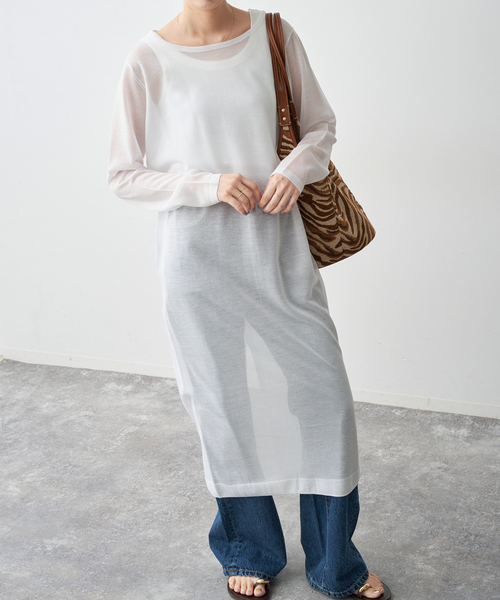 Spick & Span（スピックアンドスパン）の「シアーニットワンピース（ワンピース・レディース・ホワイト/ブラック・FREE）」の10枚目の写真