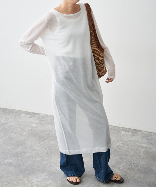 Spick & Span（スピックアンドスパン）の「シアーニットワンピース（ワンピース・レディース・ホワイト/ブラック・FREE）」の11枚目の写真