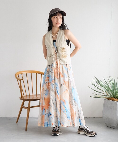 FREAK'S STORE（フリークスストア）の「インド マーブルプリント キャミワンピース（ワンピース・レディース・オレンジ/サックスブルー/ピンク・ﾌﾘ-）」の7枚目の写真