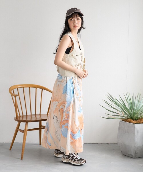 FREAK'S STORE（フリークスストア）の「インド マーブルプリント キャミワンピース（ワンピース・レディース・オレンジ/サックスブルー/ピンク・ﾌﾘ-）」の6枚目の写真