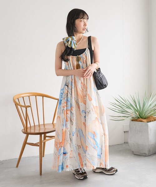 FREAK'S STORE（フリークスストア）の「インド マーブルプリント キャミワンピース（ワンピース・レディース・オレンジ/サックスブルー/ピンク・ﾌﾘ-）」の4枚目の写真