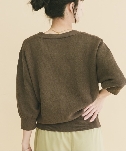 ITEMS URBANRESEARCH（アイテムズ アーバンリサーチ）の「Vネックハーフスリーブニットカーディガン（カーディガン/ボレロ・レディース・シルバー/ブラウン/イエロー系その他・FREE）」の6枚目の写真