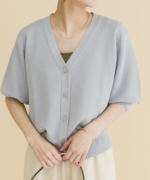 ITEMS URBANRESEARCH（アイテムズ アーバンリサーチ）の「Vネックハーフスリーブニットカーディガン（カーディガン/ボレロ・レディース・シルバー/ブラウン/イエロー系その他・FREE）」の16枚目の写真