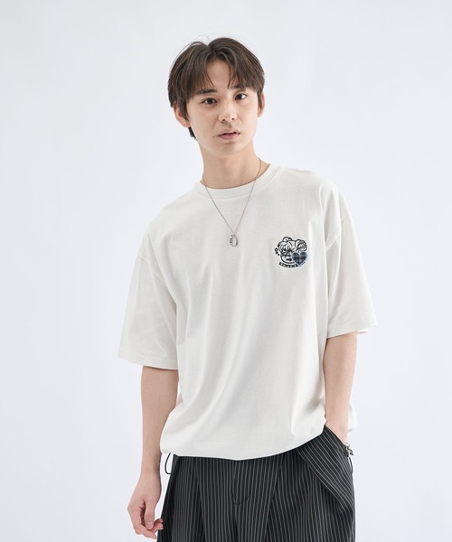 EMBROIDERY SHORT SLEEVE 刺繍白T シャツ定価17,500 セール】ハートロゴ刺繍短丈ドローコードTシャツ / Heart Logo