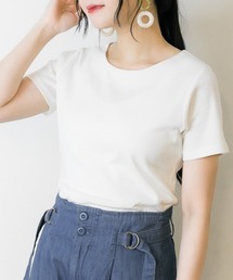 UネックコンパクトコットンTシャツ