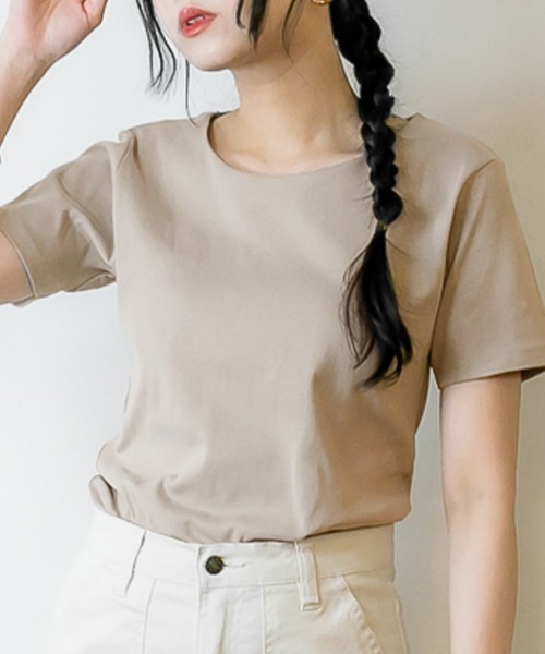 RCD(アールシーディー)の「UネックコンパクトコットンTシャツ(Tシャツ/カットソー・レディース・グレイッシュベージュ/ブラック/オフホワイト/カーキ・LL/L/M)」の3枚目の写真