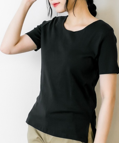 RCD(アールシーディー)の「UネックコンパクトコットンTシャツ(Tシャツ/カットソー・レディース・グレイッシュベージュ/ブラック/オフホワイト/カーキ・LL/L/M)」の5枚目の写真