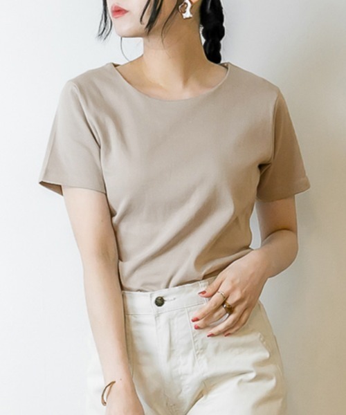 RCD(アールシーディー)の「UネックコンパクトコットンTシャツ(Tシャツ/カットソー・レディース・グレイッシュベージュ/ブラック/オフホワイト/カーキ・LL/L/M)」の14枚目の写真