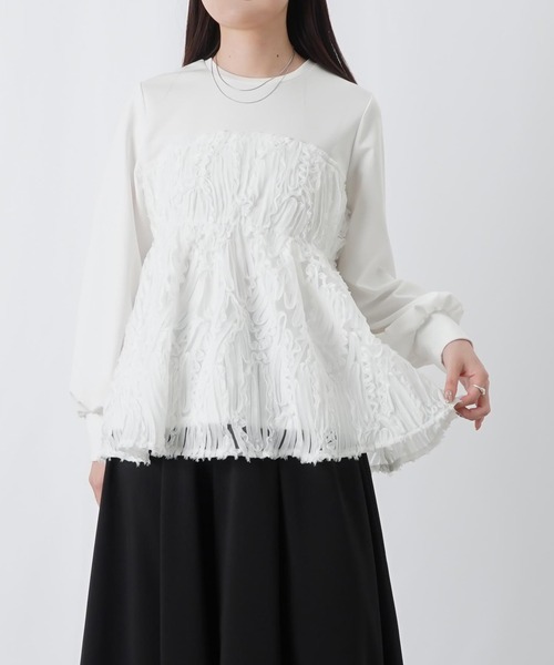 LUCA/LADY LUCK LUCA(ルカ/レディラックルカ)の「LC/LLL テープ刺繍レイヤード風プルオーバー(Tシャツ/カットソー・レディース・ブラック/オフホワイト・FREE)」の9枚目の写真