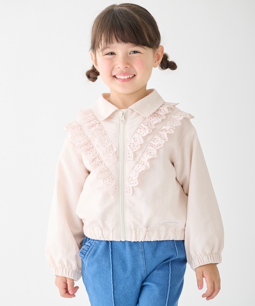 petit main(プティマイン)の「レースフリルブルゾン(ブルゾン・キッズ・ライトピンク/ブルー・80cm/130cm/120cm/110cm/100cm/90cm)」の1枚目の写真