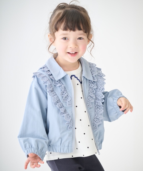 petit main(プティマイン)の「レースフリルブルゾン(ブルゾン・キッズ・ライトピンク/ブルー・80cm/130cm/120cm/110cm/100cm/90cm)」の2枚目の写真