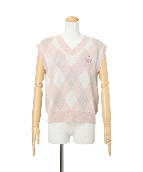 F i.n.t（フィント）の「エンブレム刺繍アーガイルニットベスト/fint フィント（ベスト・レディース・ライトピンク/ライトグレー・FREE）」の11枚目の写真