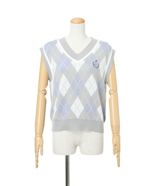 F i.n.t（フィント）の「エンブレム刺繍アーガイルニットベスト/fint フィント（ベスト・レディース・ライトピンク/ライトグレー・FREE）」の12枚目の写真