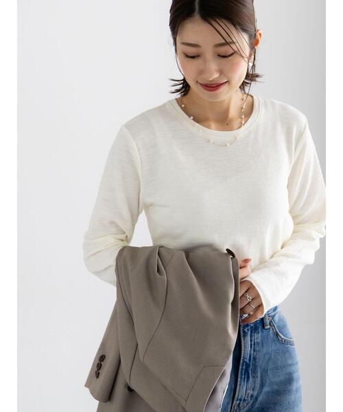Te chichi(テチチ)の「スラブ天竺プルオーバー(Tシャツ/カットソー・レディース・チャコールグレー/オフホワイト/オリーブ・F)」の2枚目の写真