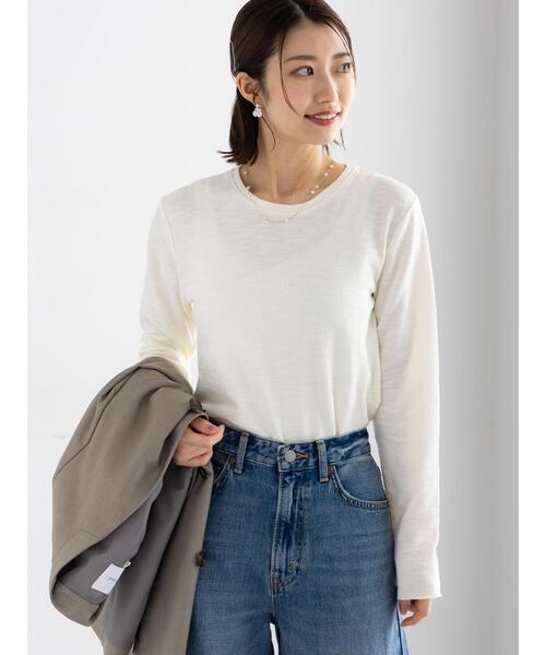 Te chichi(テチチ)の「スラブ天竺プルオーバー(Tシャツ/カットソー・レディース・チャコールグレー/オフホワイト/オリーブ・F)」の4枚目の写真